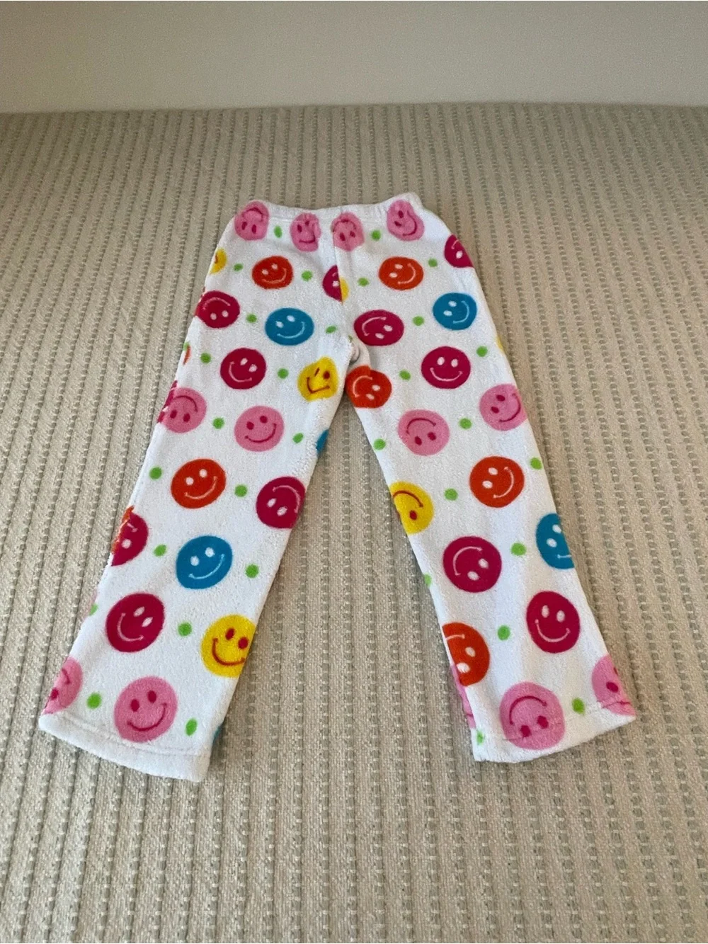 Girl’s White Pajama Pants with Colorful Smiley Dots - Size: Small